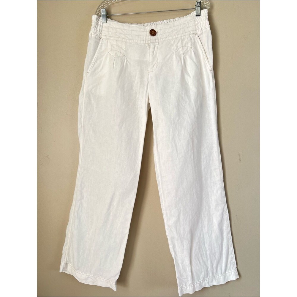Athleta Linen Wide Leg White Elastic Inside Drawstring Waist Pants Resort SZ L - Picture 3 of 16
